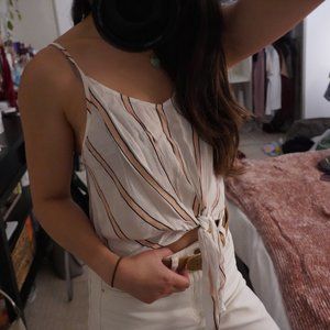 Forever 21 Pink Striped Crop Tank Top
